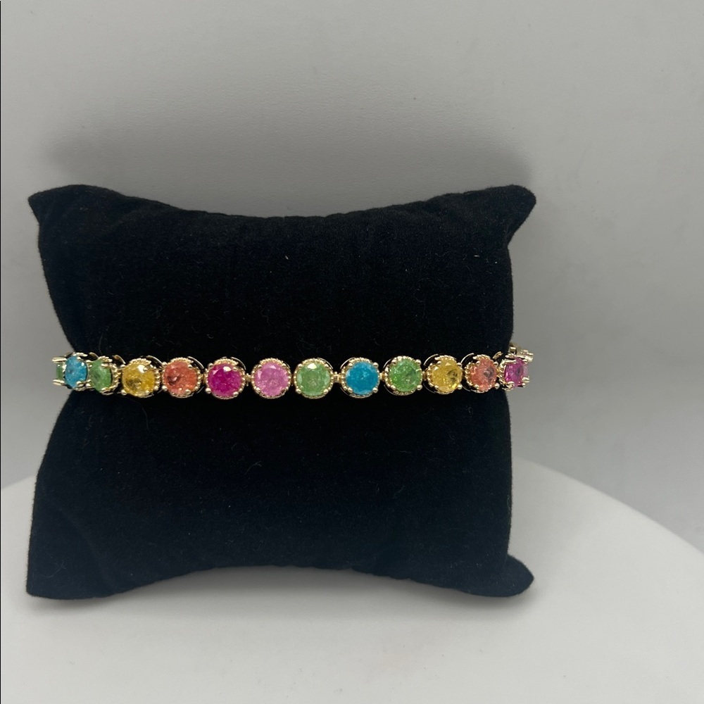 051. Candy Tennis Bracelet With Sparkling Multicolor Stones Bracelet 6 1/2” - 7”